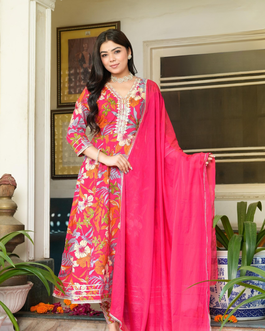 Premium Cotton Anarkali Set (3-Piece Set – Top, Pant & Dupatta)