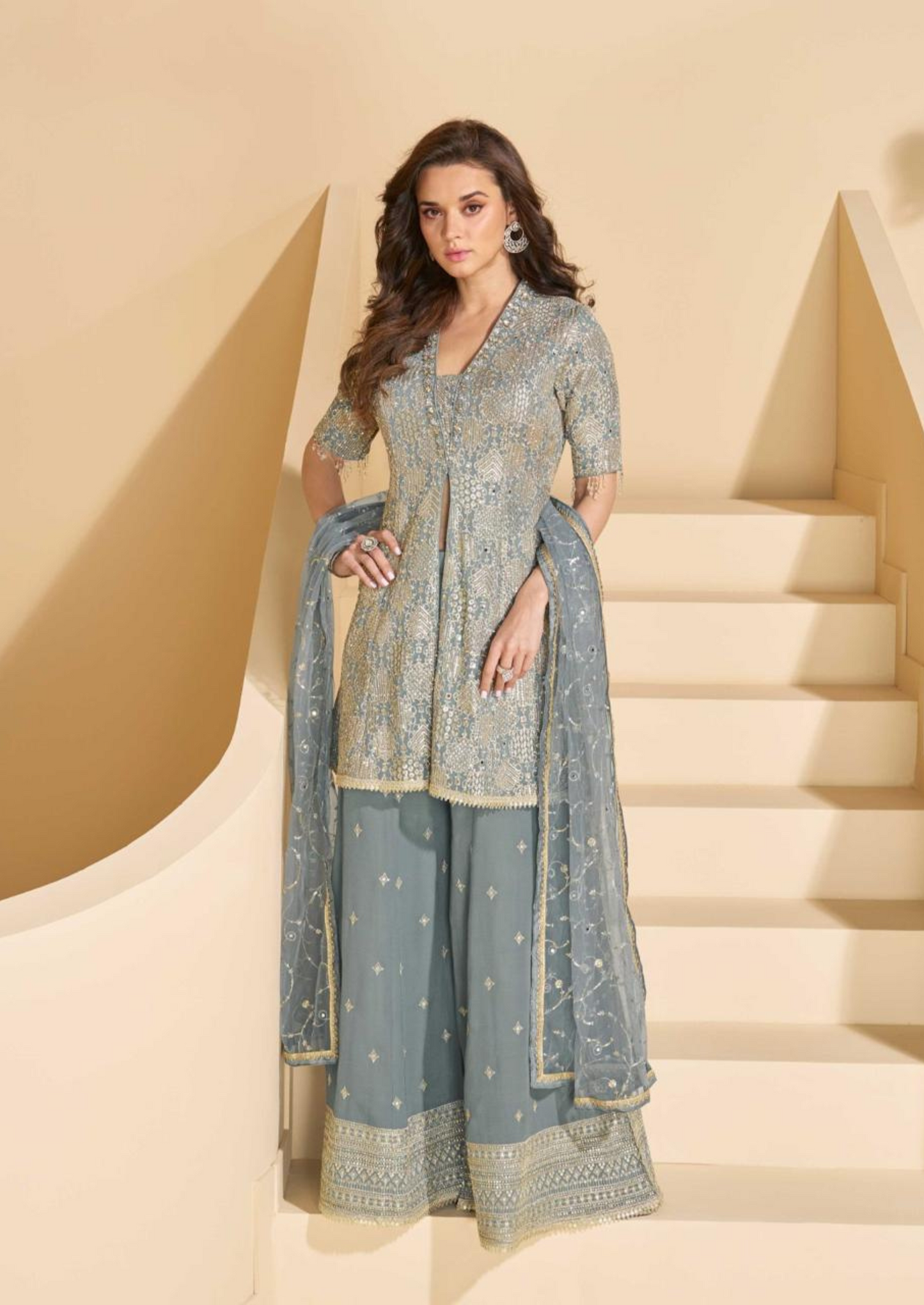 Luxury Embroidered Georgette Suit – Free Size Stitched