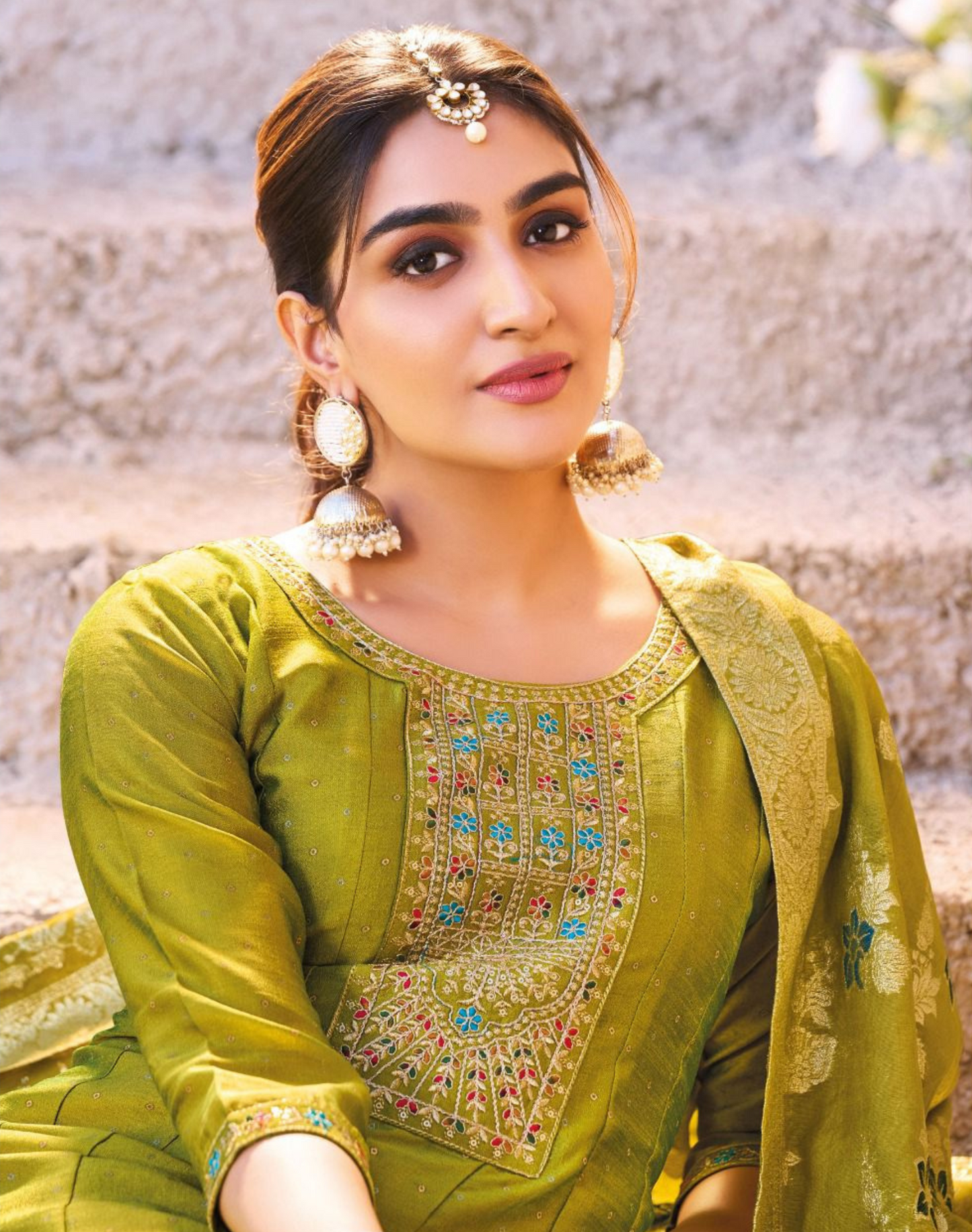 Exquisite Vichitra Silk Embroidered Suit with Chanderi Jacquard Dupatta