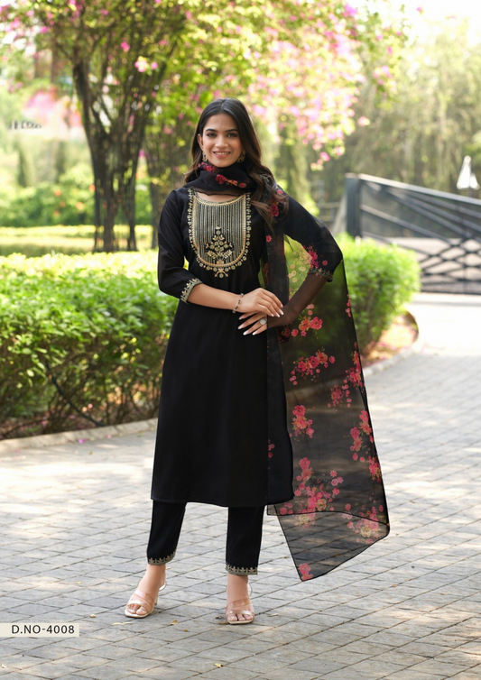 Elegant Straight Kurti Set with Pant & Dupatta – Roman Silk Collection