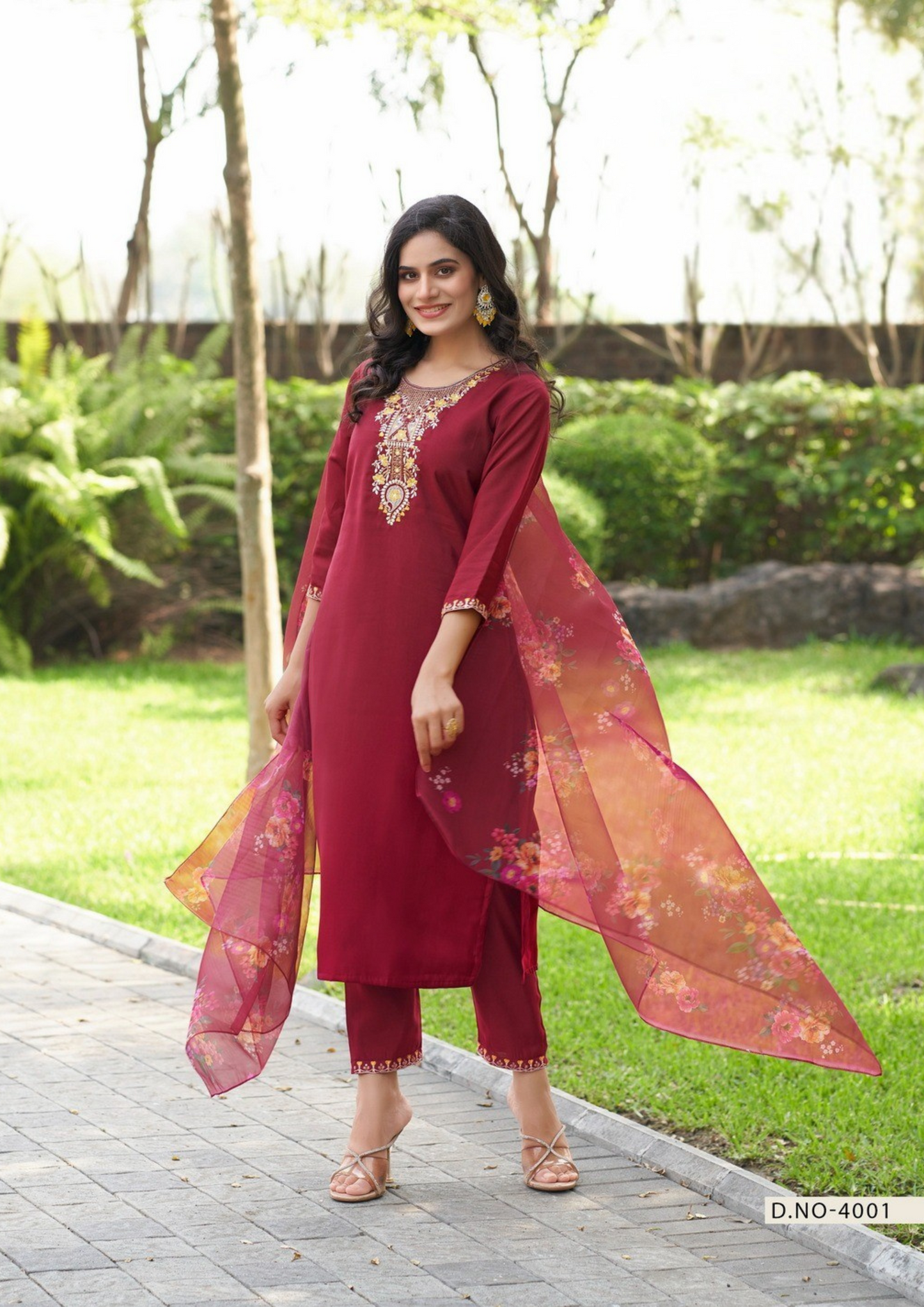 Elegant Straight Kurti Set with Pant & Dupatta – Roman Silk Collection