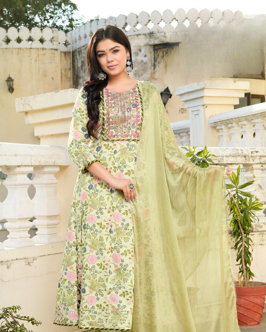 Premium Cotton Anarkali Set (3-Piece Set – Top, Pant & Dupatta)