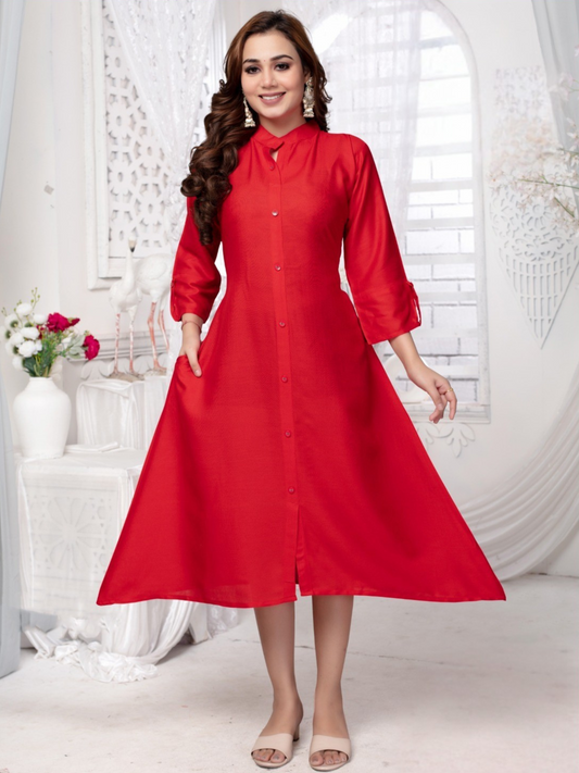 Elegant Flared Rayon Dress with Pockets – Classic