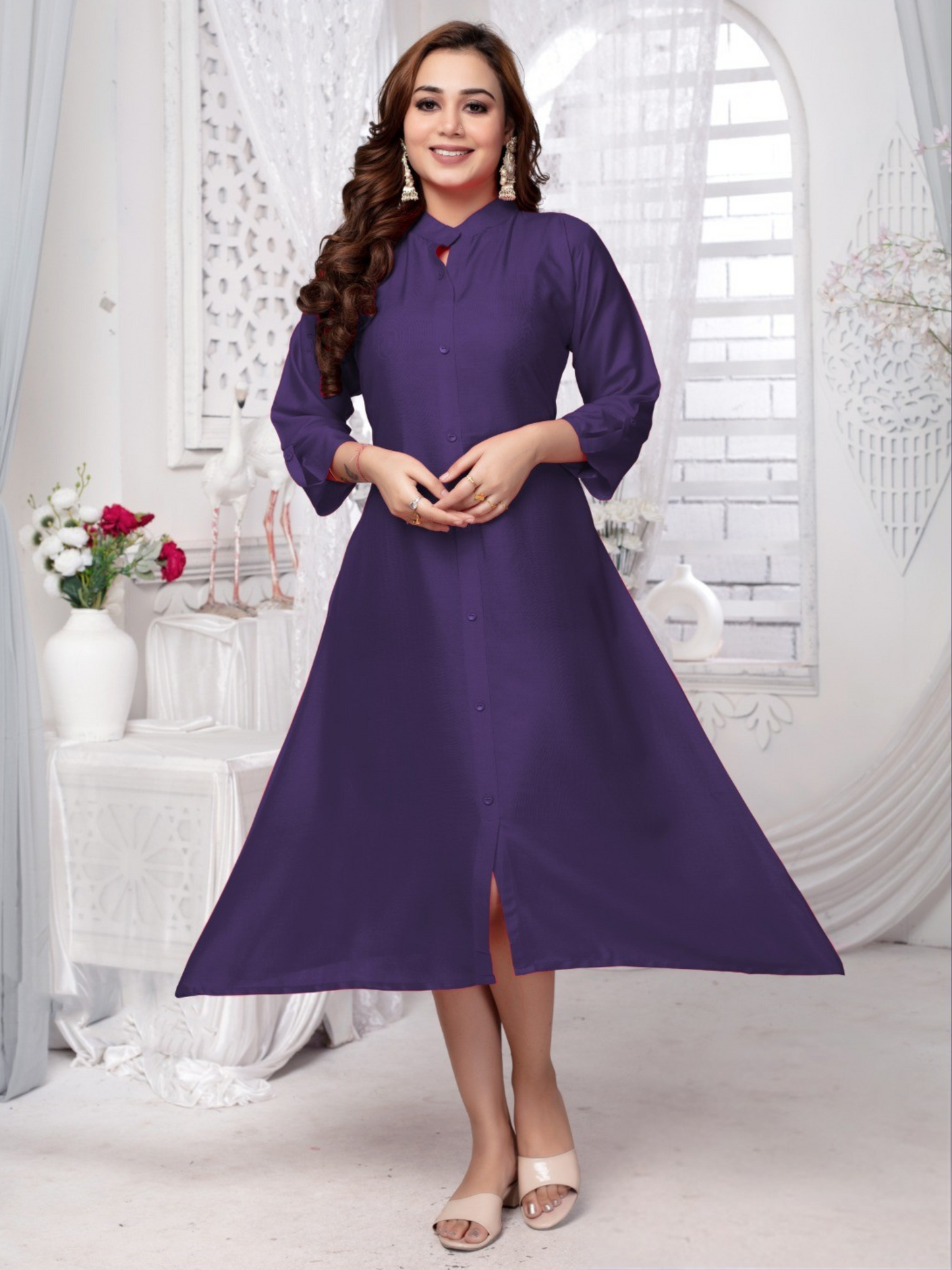 Elegant Flared Rayon Dress with Pockets – Classic