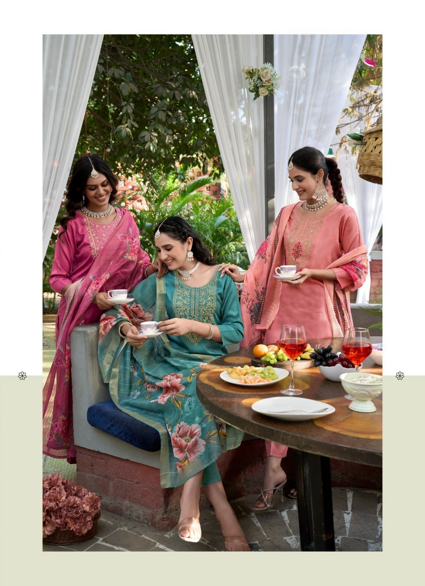 Premium Gajji Silk Embroidered Set with Organza Zari Dupatta