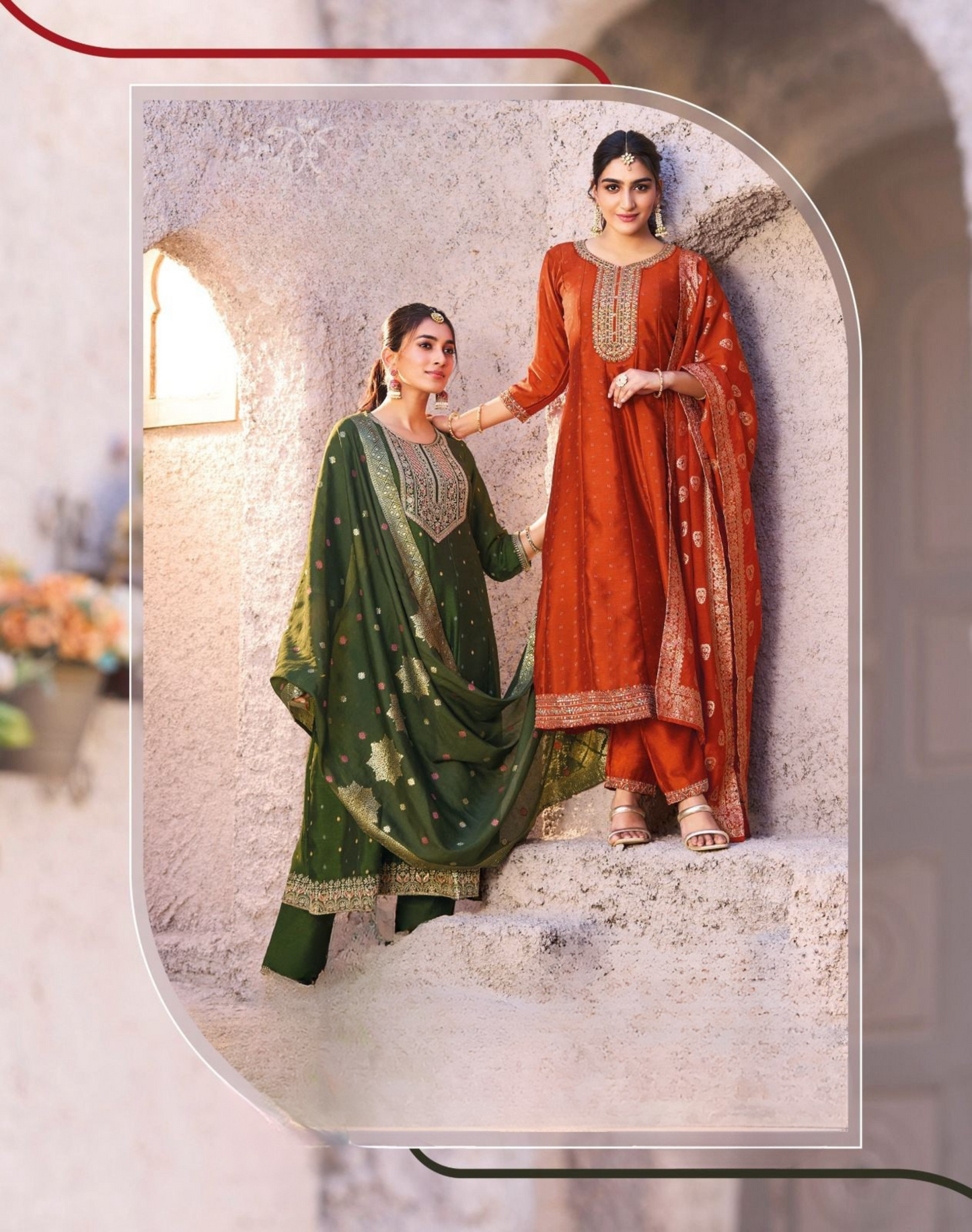 Exquisite Vichitra Silk Embroidered Suit with Chanderi Jacquard Dupatta