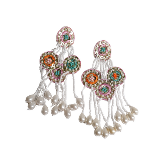 🌸 Handcrafted Elegance: Embroidered Beaded Dangler Earrings - Desisnitch