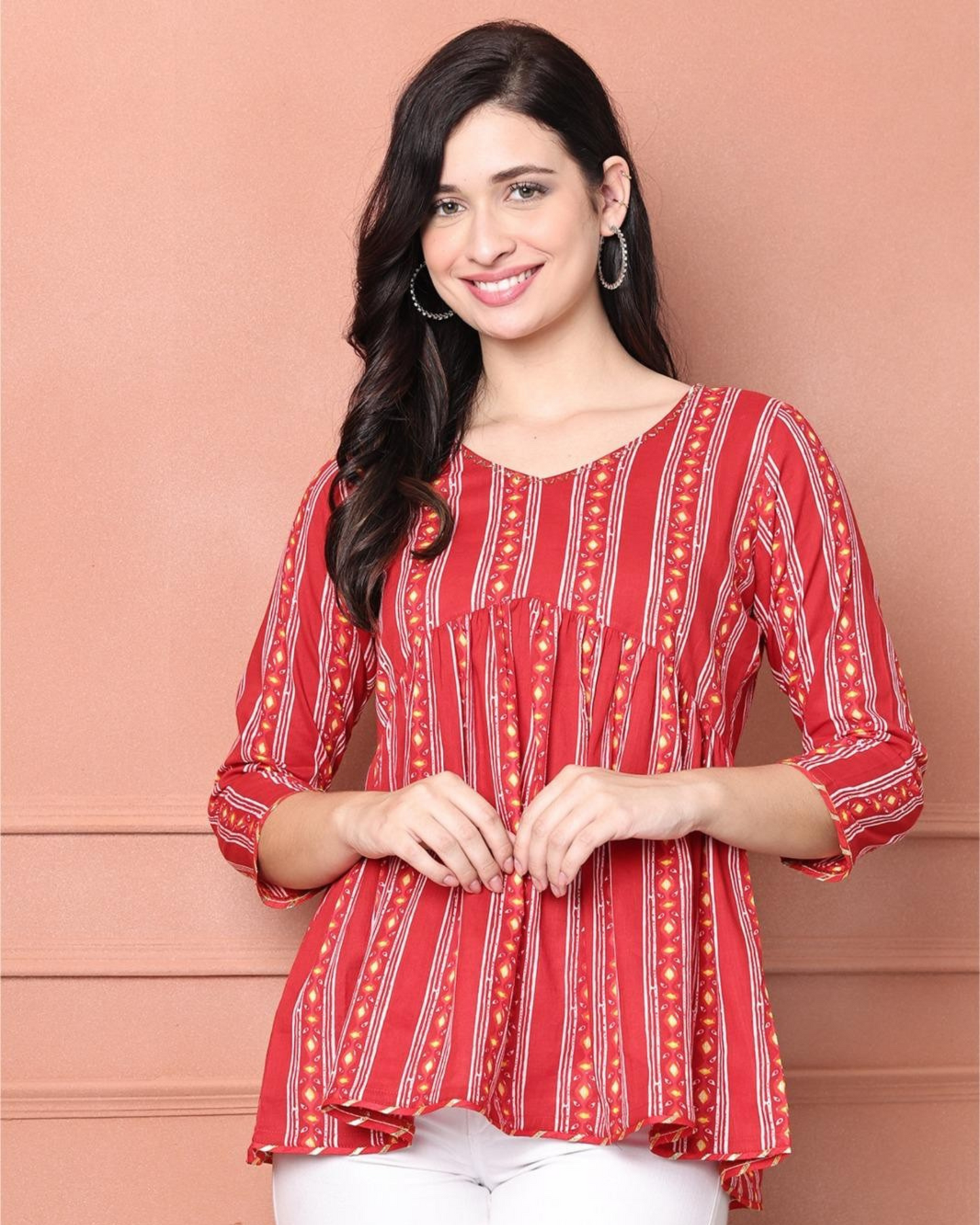 Chic Red & White Striped Peplum Top