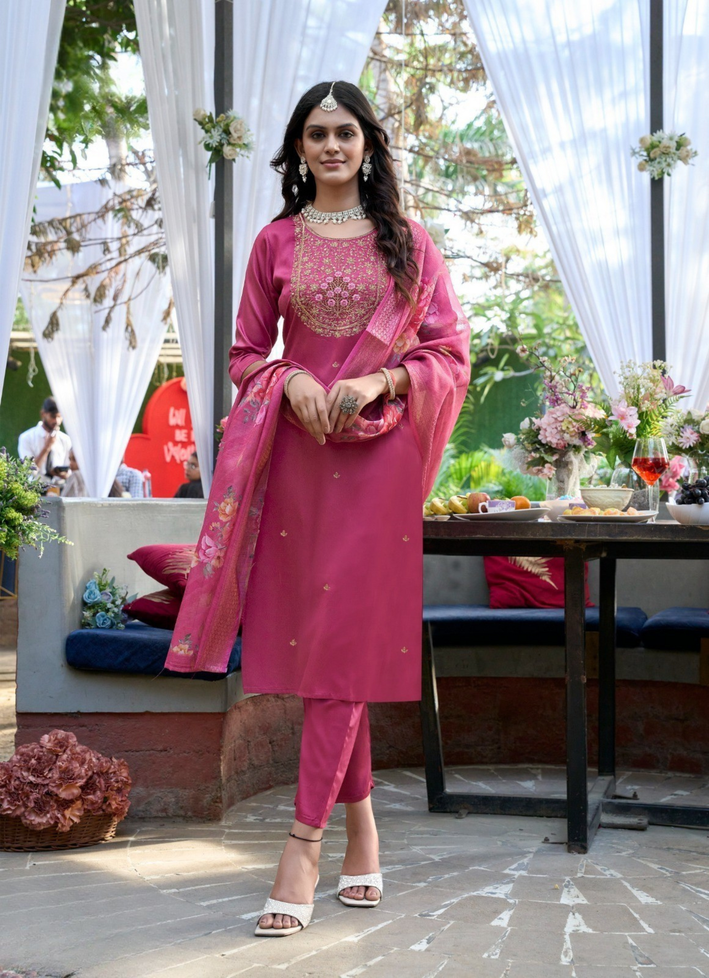 Premium Gajji Silk Embroidered Set with Organza Zari Dupatta