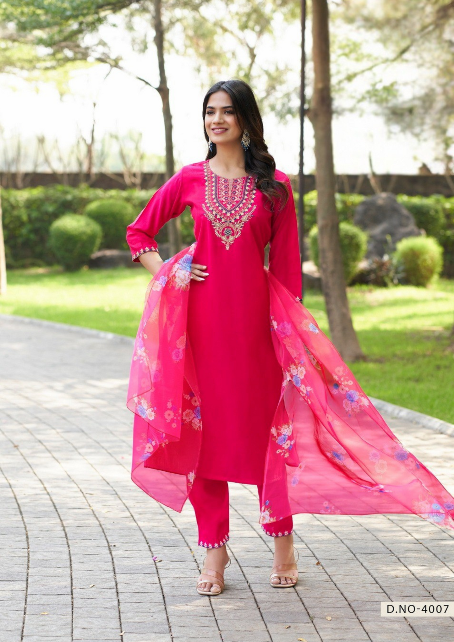 Elegant Straight Kurti Set with Pant & Dupatta – Roman Silk Collection