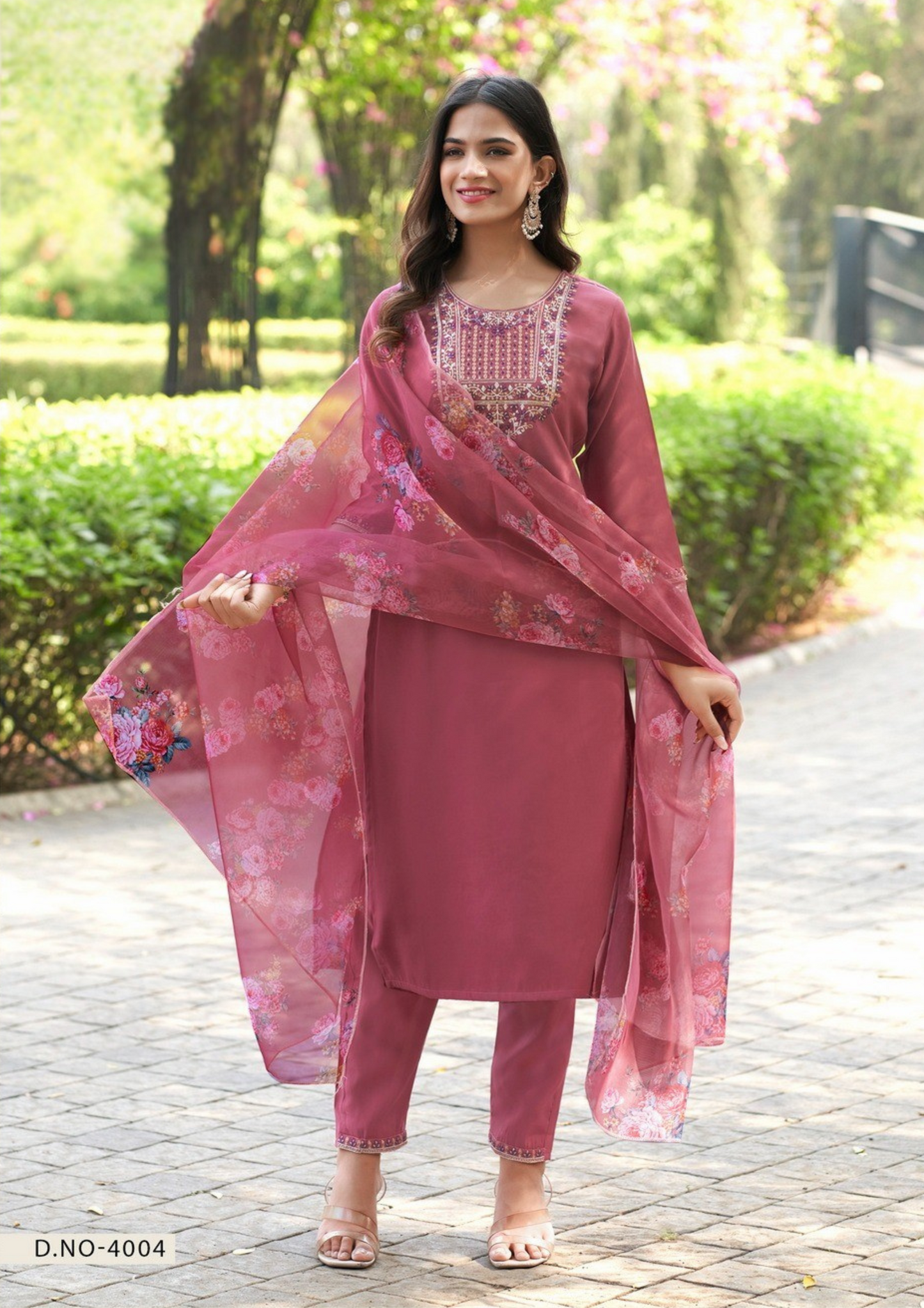 Elegant Straight Kurti Set with Pant & Dupatta – Roman Silk Collection