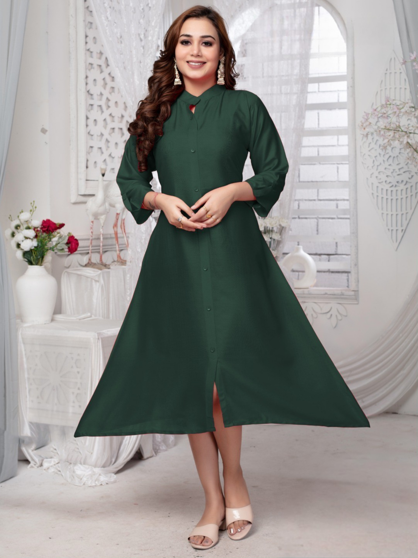 Elegant Flared Rayon Dress with Pockets – Classic