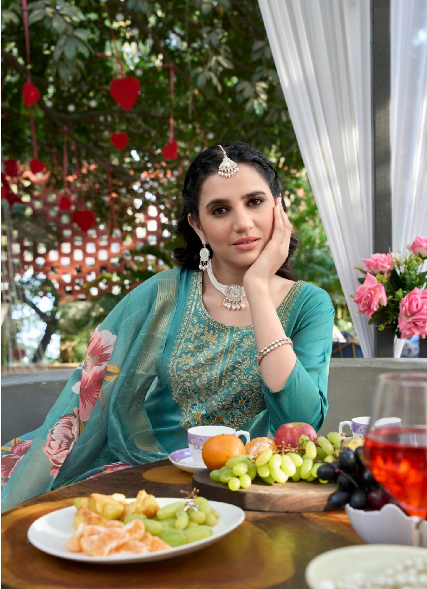 Premium Gajji Silk Embroidered Set with Organza Zari Dupatta