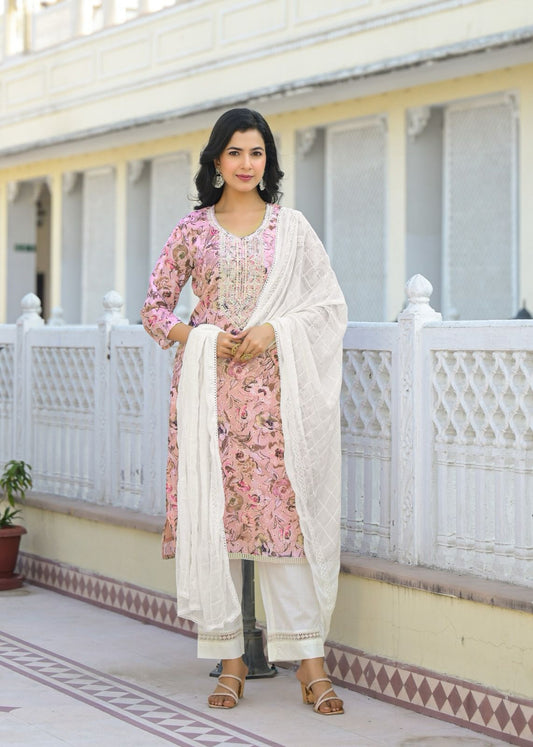Blush Elegance Floral Kurta Set