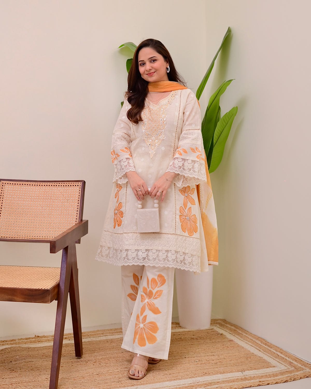 Noor Embroidered Lawn Suit – Peach Blossom