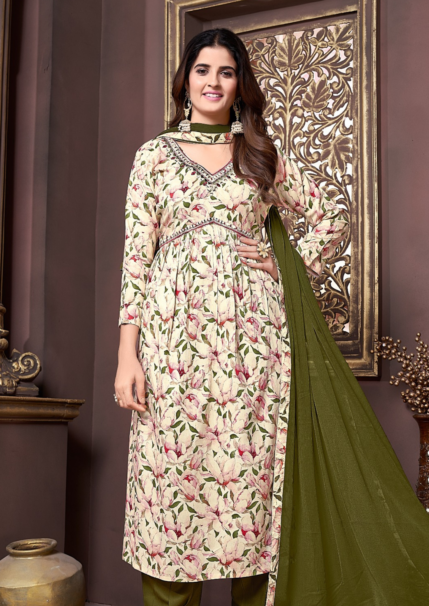 Premium Rayon Handwork Suit with Heavy Najmin Dupatta