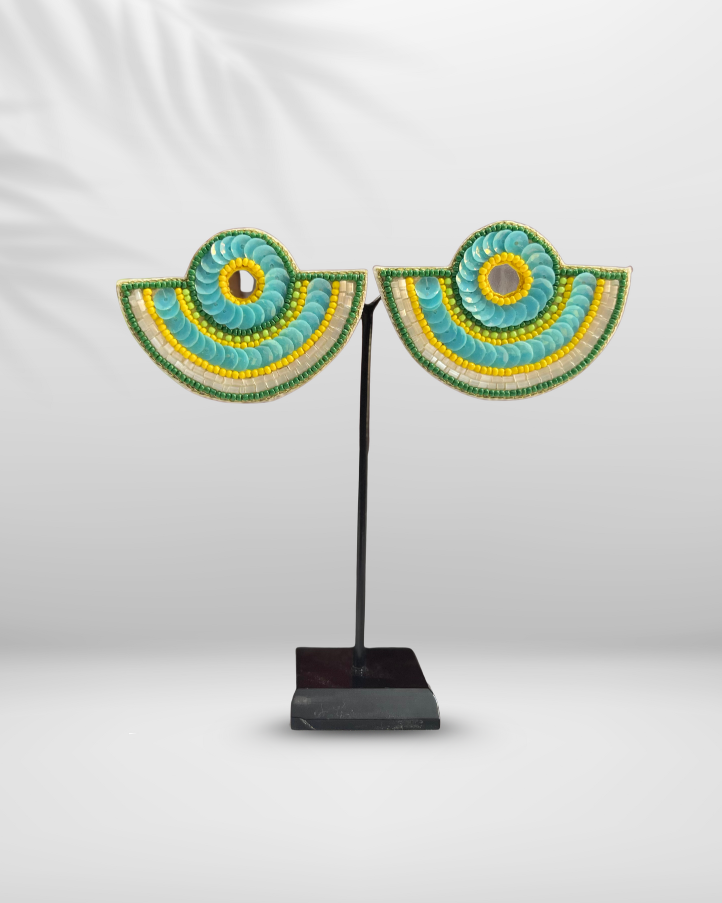 Desisnitch Handmade Half Moon Beaded Fan Earrings