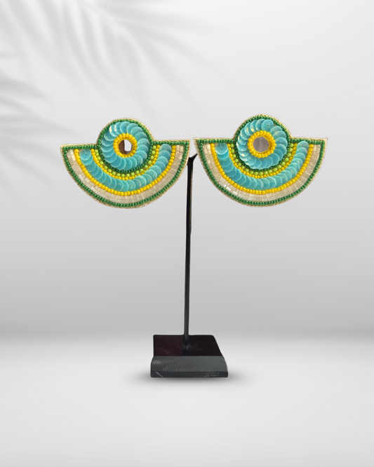 Desisnitch Handmade Half Moon Beaded Fan Earrings
