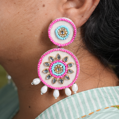 Handmade Mirror & Bead Circle Earrings by Desisnitch