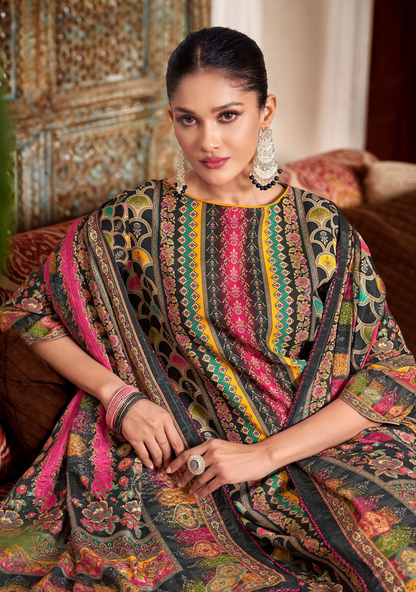 Elegant Maslin Digital Print Suit with Aari Mirror Work