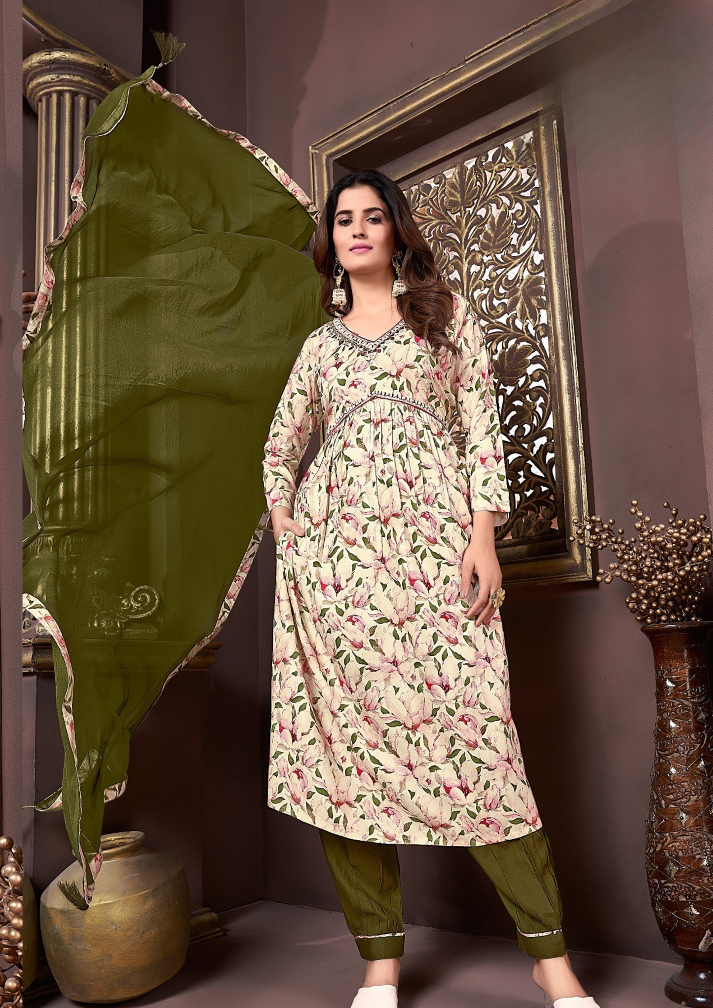 Premium Rayon Handwork Suit with Heavy Najmin Dupatta
