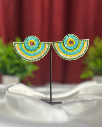 Desisnitch Handmade Half Moon Beaded Fan Earrings