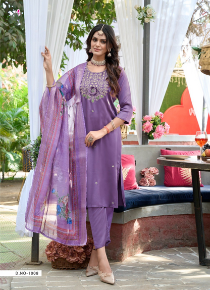 Premium Gajji Silk Embroidered Set with Organza Zari Dupatta