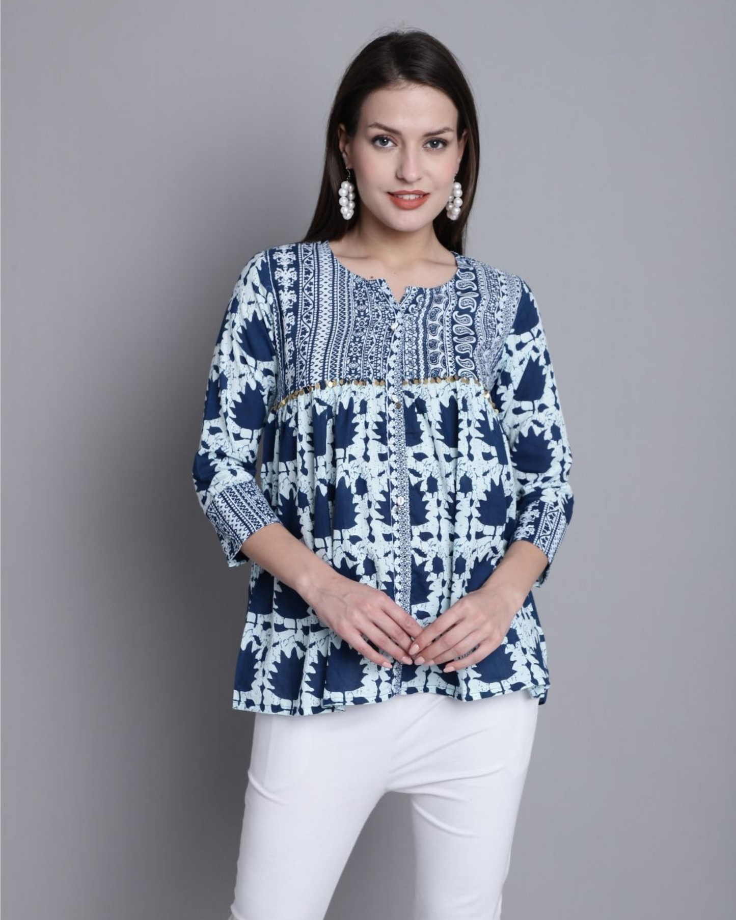 Bohemian Indigo Printed Cotton Top – Flowy & Stylish