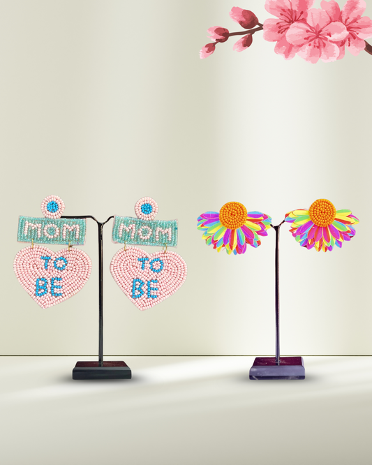 Desisnitch Handmade Earrings Combo – Rainbow & Mom-to-Be Edition (Set of 2 Pairs)