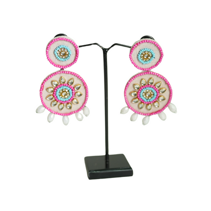 Handmade Mirror & Bead Circle Earrings by Desisnitch