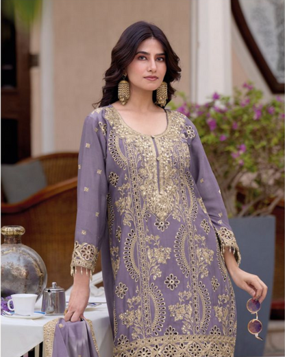 Royal Amethyst Embroidered Kurta Set