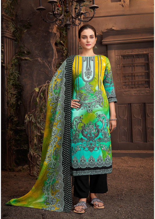 Elegant Viscose Rayon Suit with Swarovski Diamond Work
