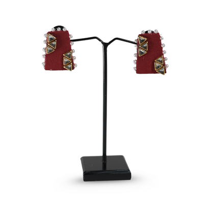 Desisnitch Handmade Triangular Pearl & Gemstone Earrings