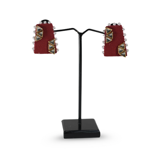 Desisnitch Handmade Triangular Pearl & Gemstone Earrings