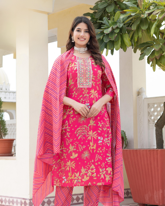 COTTON KURTI WITH PANT & DUPATTA