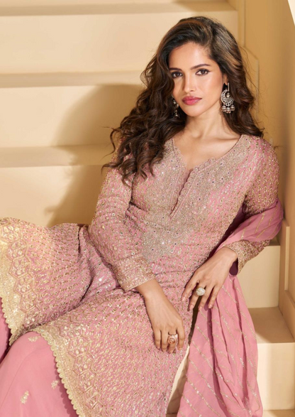 Luxury Embroidered Georgette Suit – Free Size Stitched