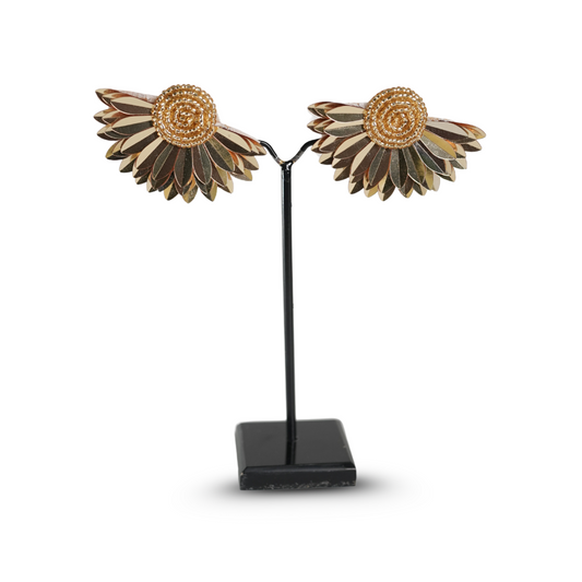 Desisnitch Handmade Metallic Sunflower Beaded Earrings