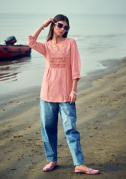 Elegant Viscose Embroidered Top – Perfect for Office & Casual Wear