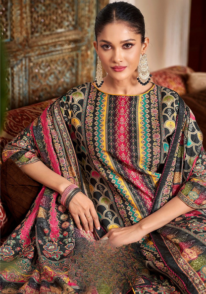 Elegant Maslin Digital Print Suit with Aari Mirror Work