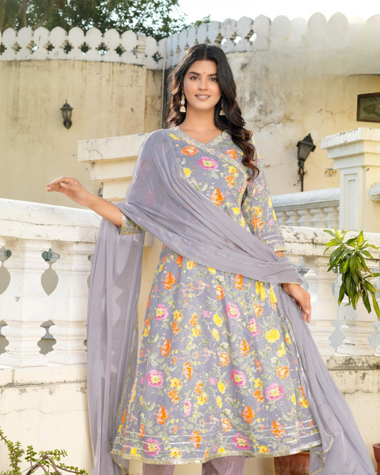 Premium Cotton Anarkali Set (3-Piece Set – Top, Pant & Dupatta)