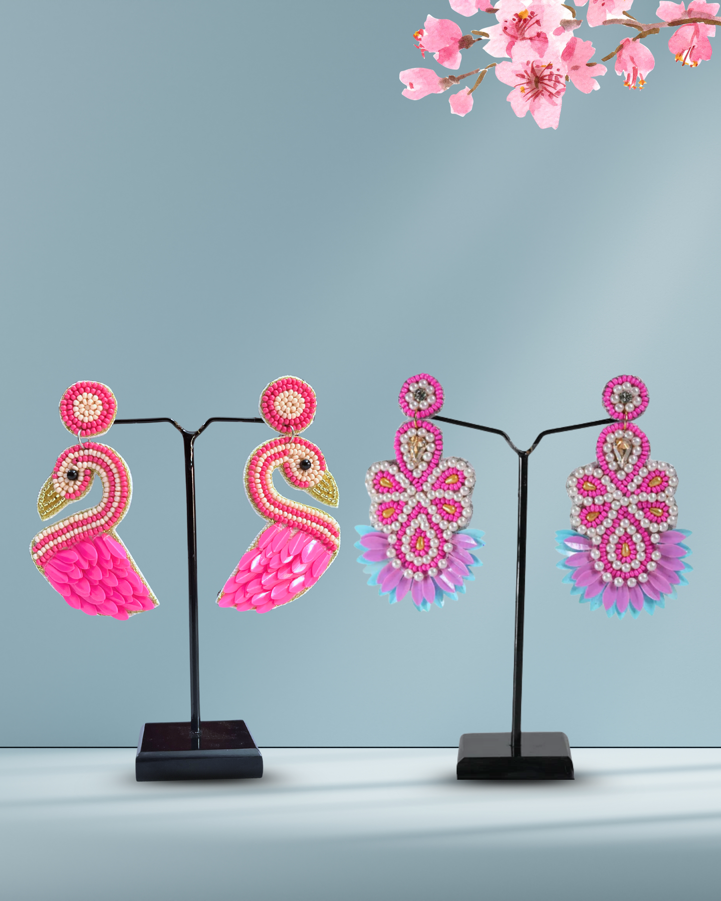 Desisnitch Handmade Earrings Combo – Lotus Bloom & Flamingo Edition (Set of 2 Pairs)