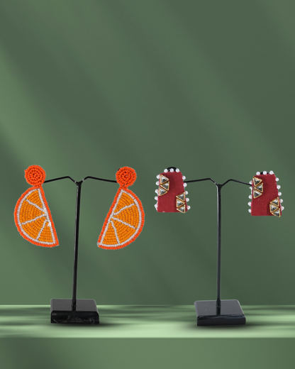 Desisnitch Handmade Earrings Combo – Citrus Beads & Pearl Gemstone Edition (Set of 2 Pairs)