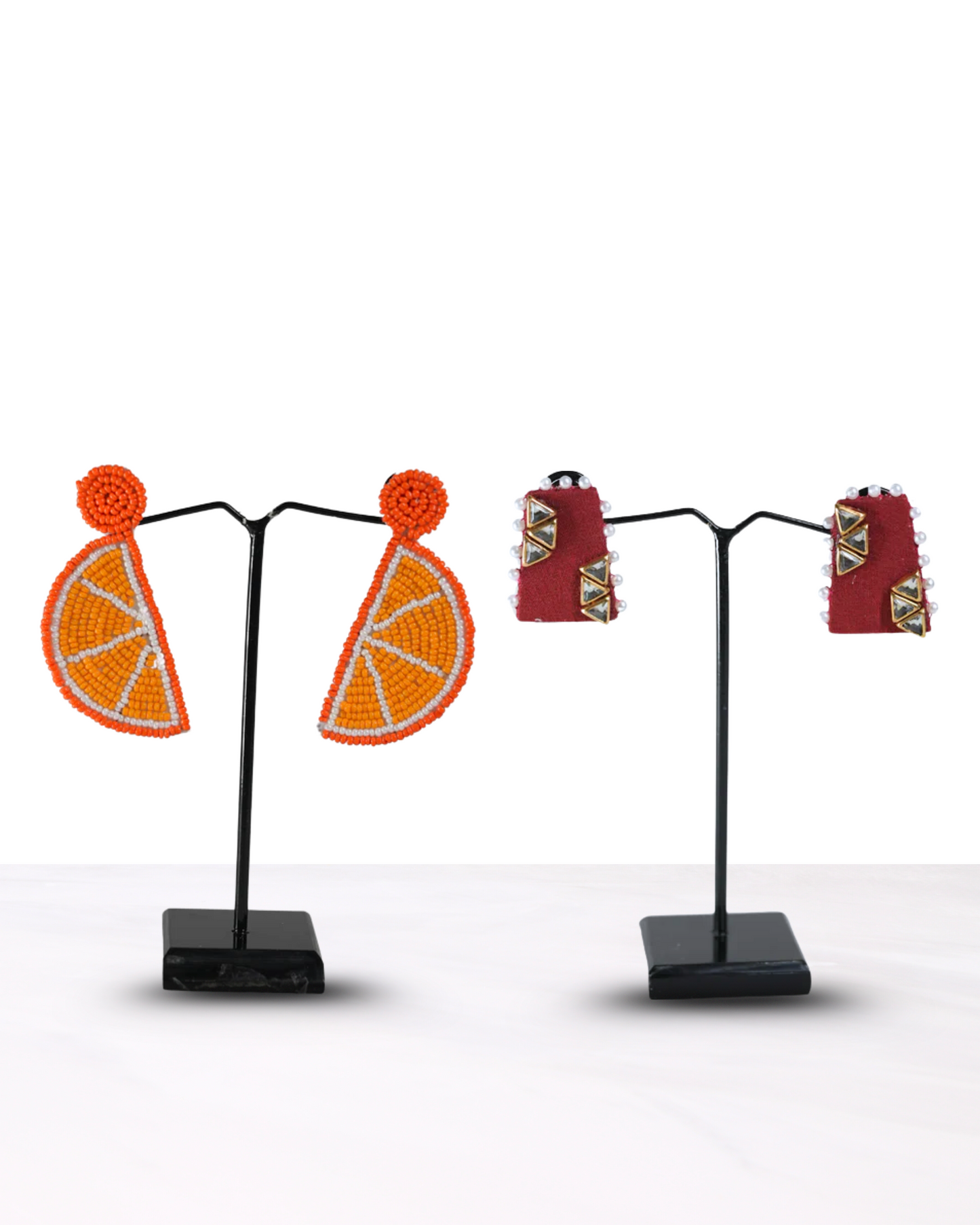 Desisnitch Handmade Earrings Combo – Citrus Beads & Pearl Gemstone Edition (Set of 2 Pairs)