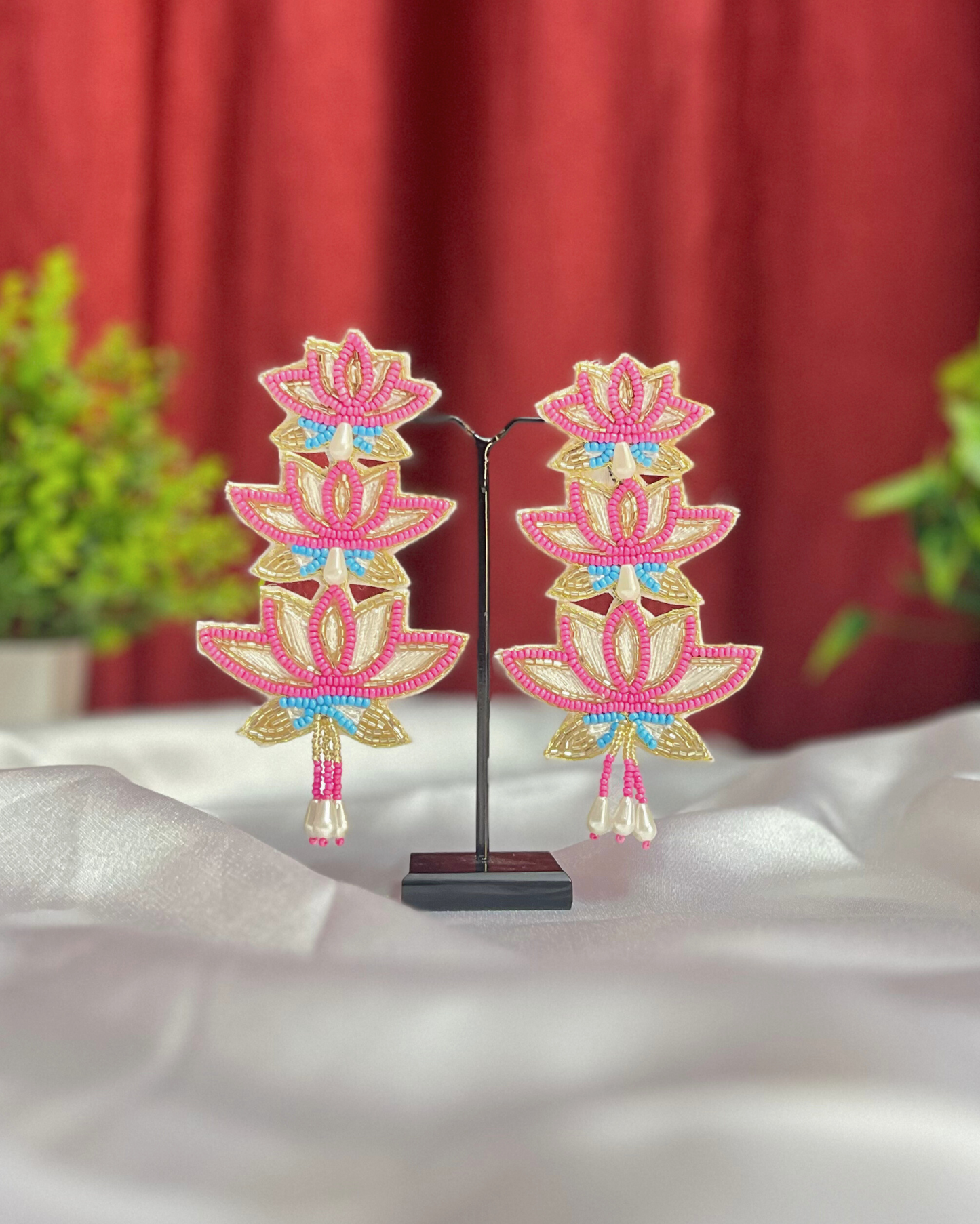 Desisnitch Triple Lotus Bloom Handmade Earrings