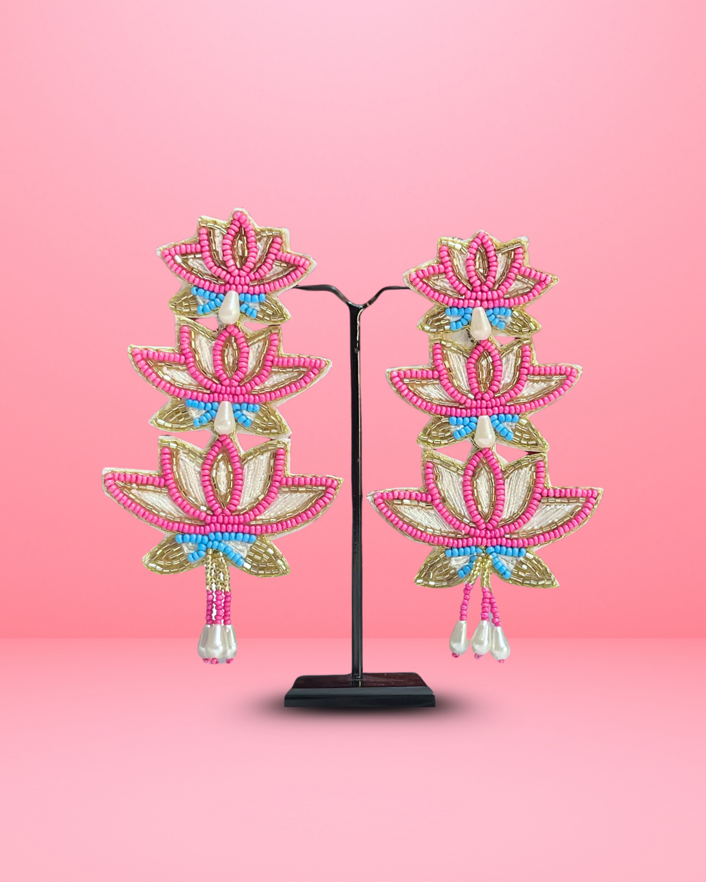 Desisnitch Triple Lotus Bloom Handmade Earrings