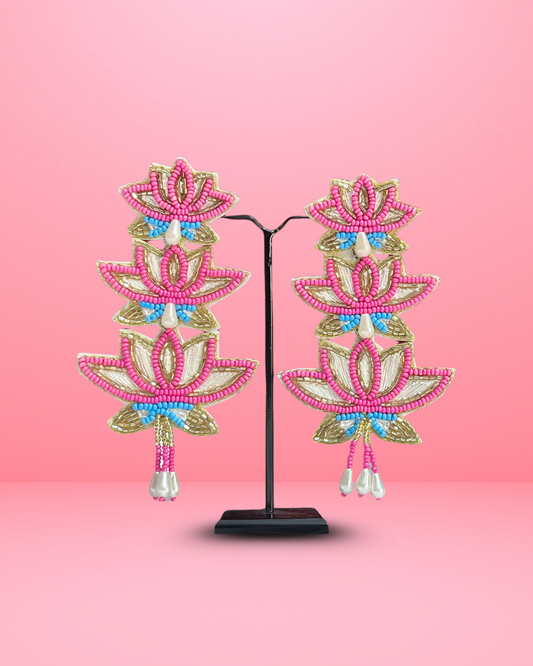 Desisnitch Triple Lotus Bloom Handmade Earrings