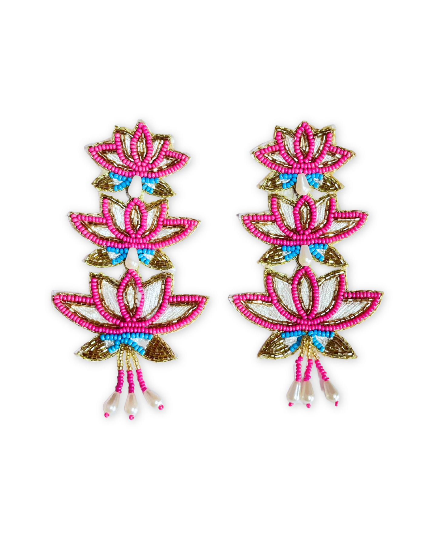 Desisnitch Triple Lotus Bloom Handmade Earrings