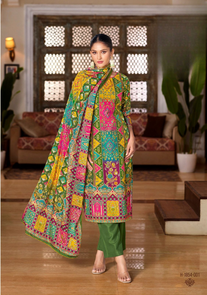 Elegant Maslin Digital Print Suit with Aari Mirror Work