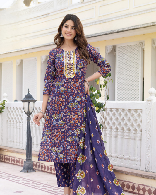 COTTON KURTI WITH PANT & DUPATTA