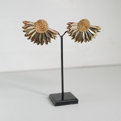 Desisnitch Handmade Metallic Sunflower Beaded Earrings